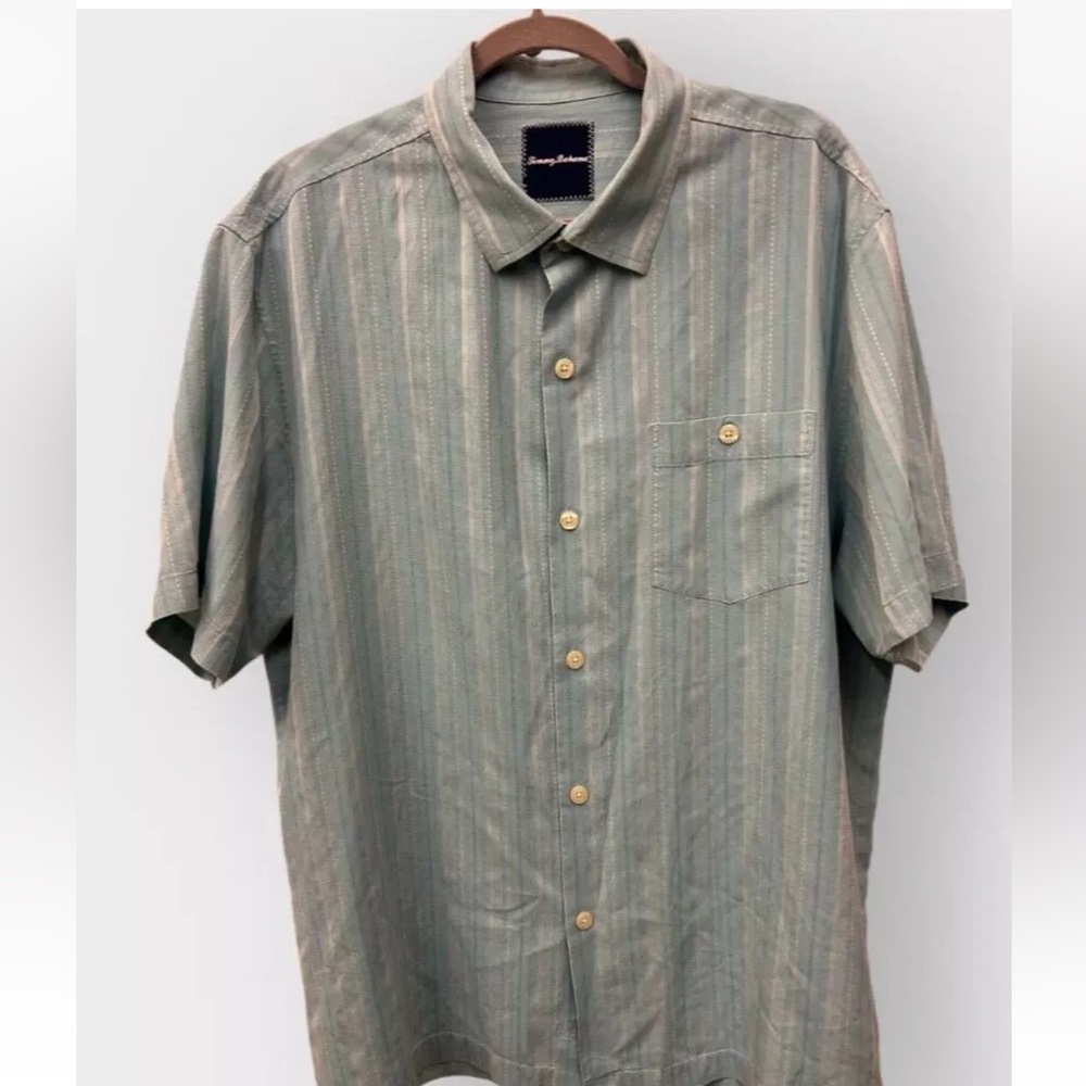 Tommy Bahama Silk Camp Shirt Men's XL Blue Stripe Button Down